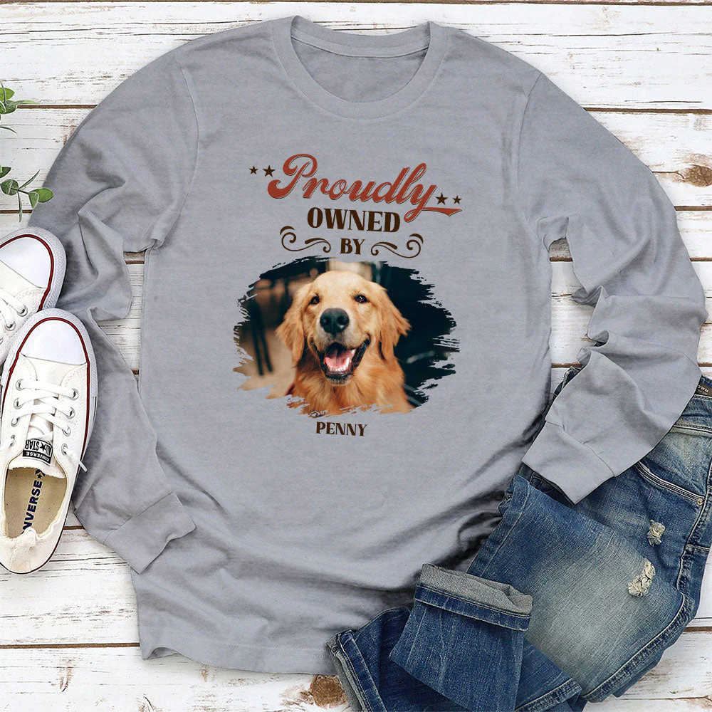 Proudly Owned By Dog  - Personalized Custom Long Sleeve T-shirt - Image 3