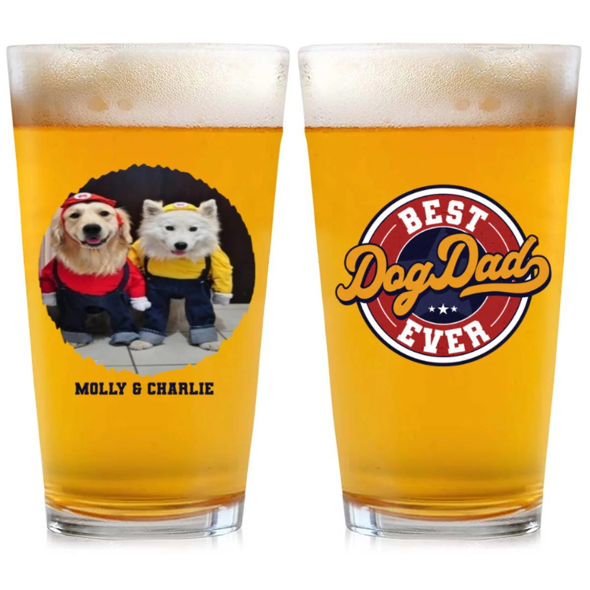 Pround Of Retro Dad Photo - Personalized Custom Beer Glass - Image 6