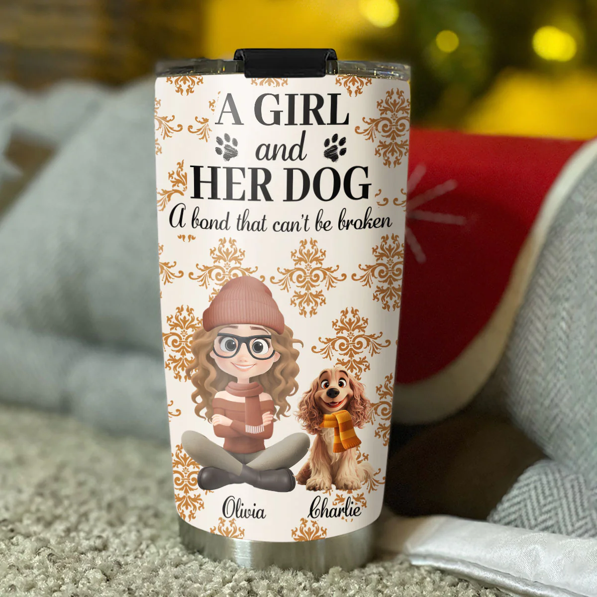 Pumskin A Girl And Her Dog - Personalized Custom Tumbler - Image 5
