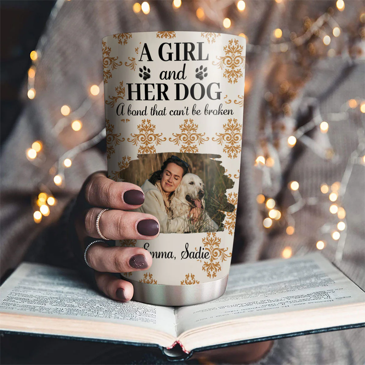Pumskin A Girl And Her Dog Photo - Personalized Custom Tumbler - Image 2