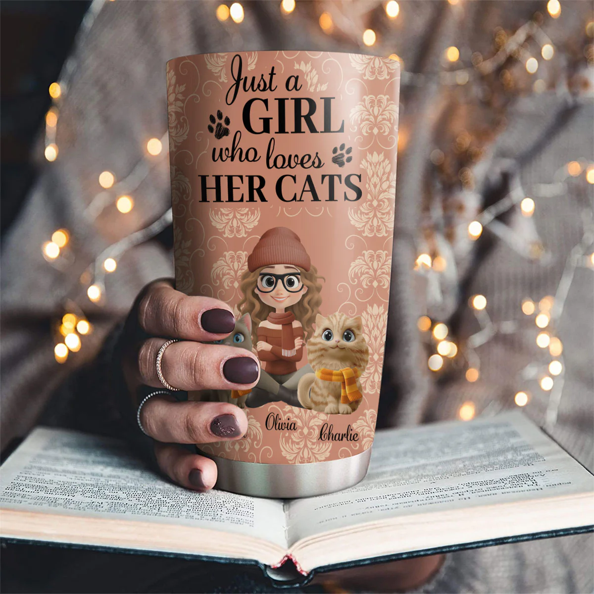Pumskin Cat And Girl - Personalized Custom Tumbler - Image 2