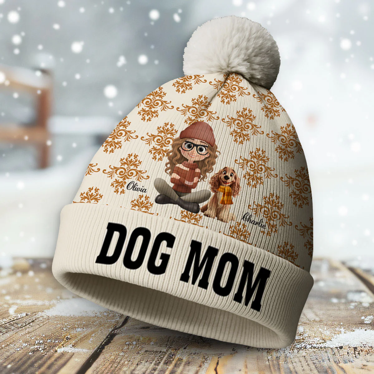 Pumskin Dog Autumn - Personalized Custom Bobble Beanie Hat - Image 3