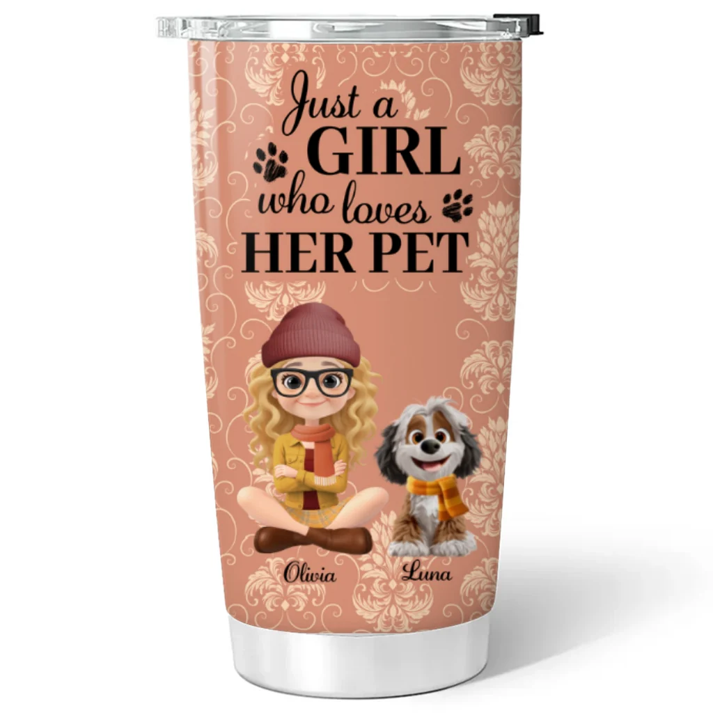 Pumskin Pet And Girl - Personalized Custom Tumbler - Image 5