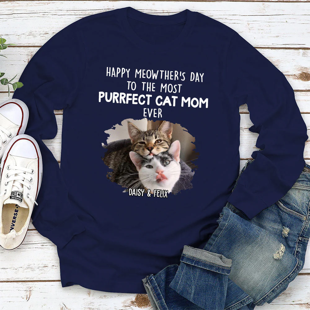 Purrfect Cat Mom 2 - Personalized Custom Long Sleeve T-shirt - Image 4