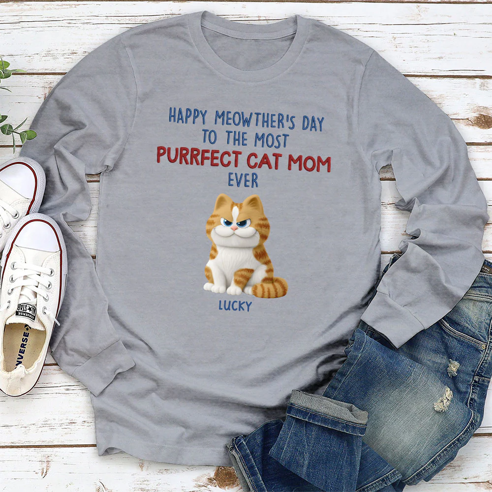 Purrfect Cat Mom Version 2 - Personalized Custom Long Sleeve T-shirt - Image 2