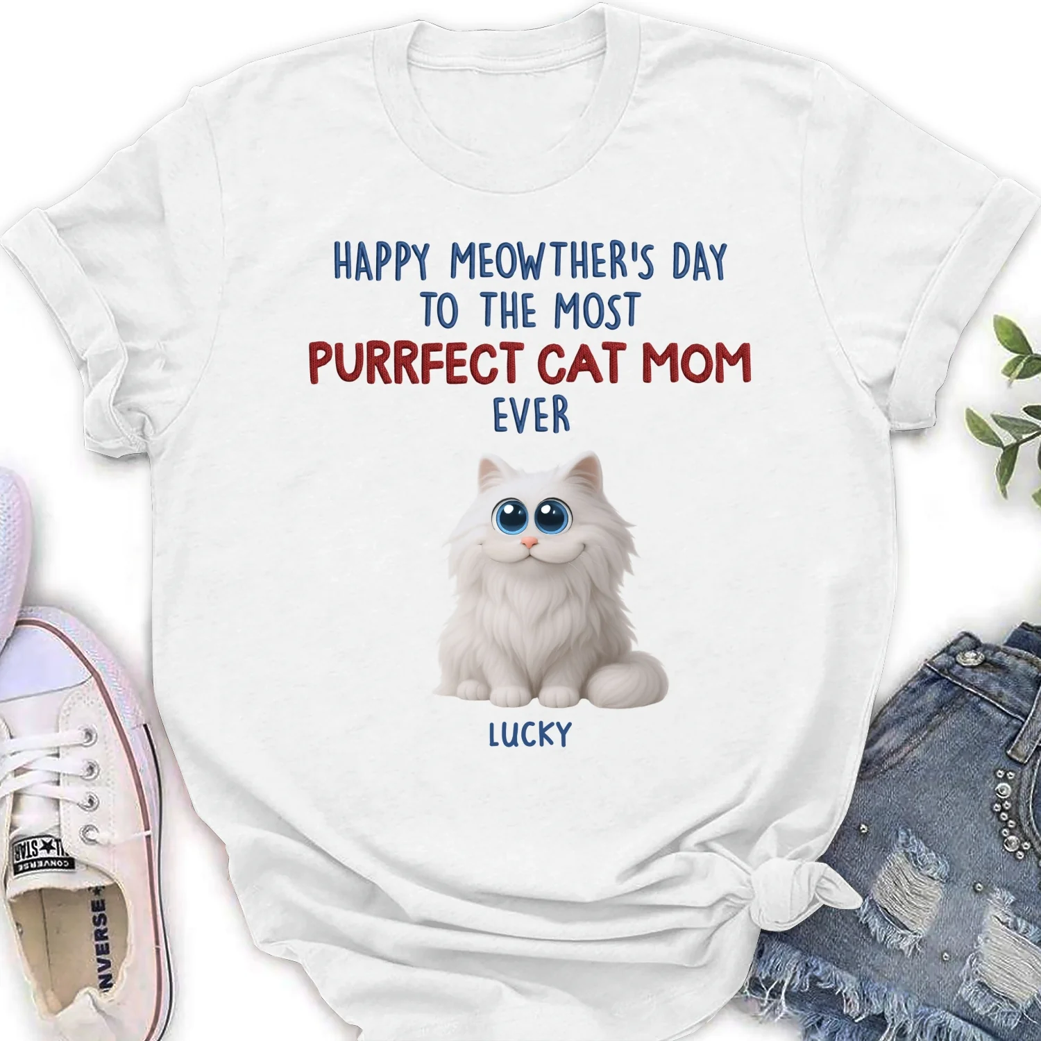Purrfect Cat Mom Version 2 - Personalized Custom Women's T-shirt - Image 5