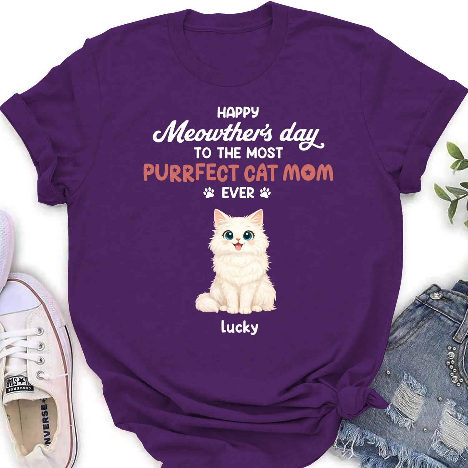 Purrfect Cat Mom Version 3 - Personalized Custom Women's T-Shirt - Image 10