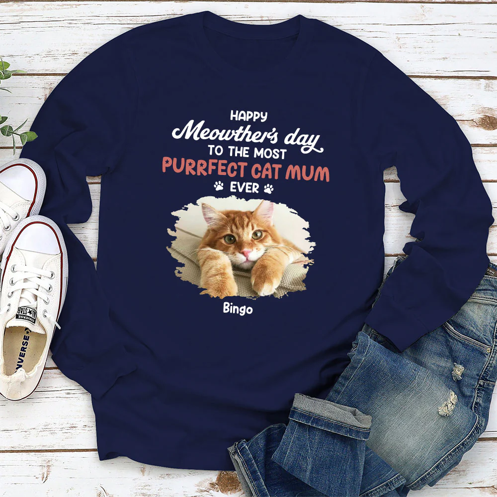 Purrfect Cat Mom Version 3 Photo - Personalized Custom Long Sleeve T-Shirt - Image 3