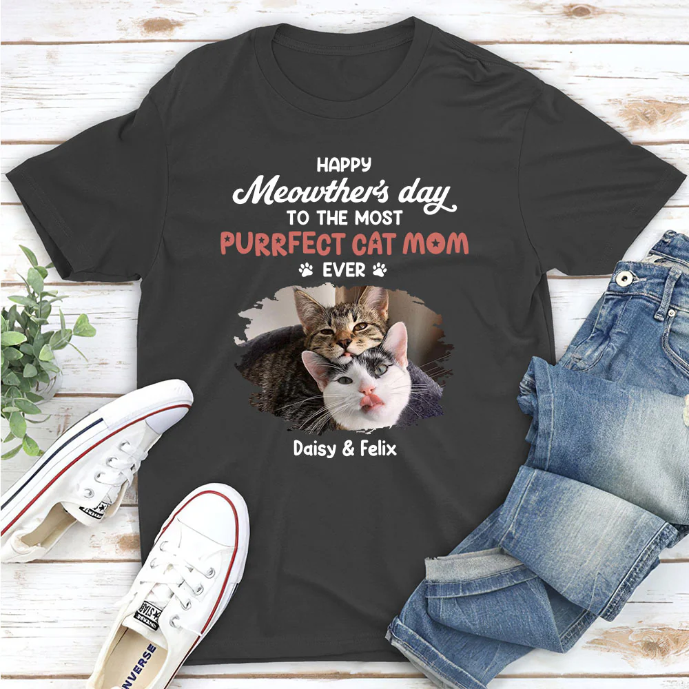 Purrfect Cat Mom Version 3 Photo - Personalized Custom Unisex T-shirt - Image 3