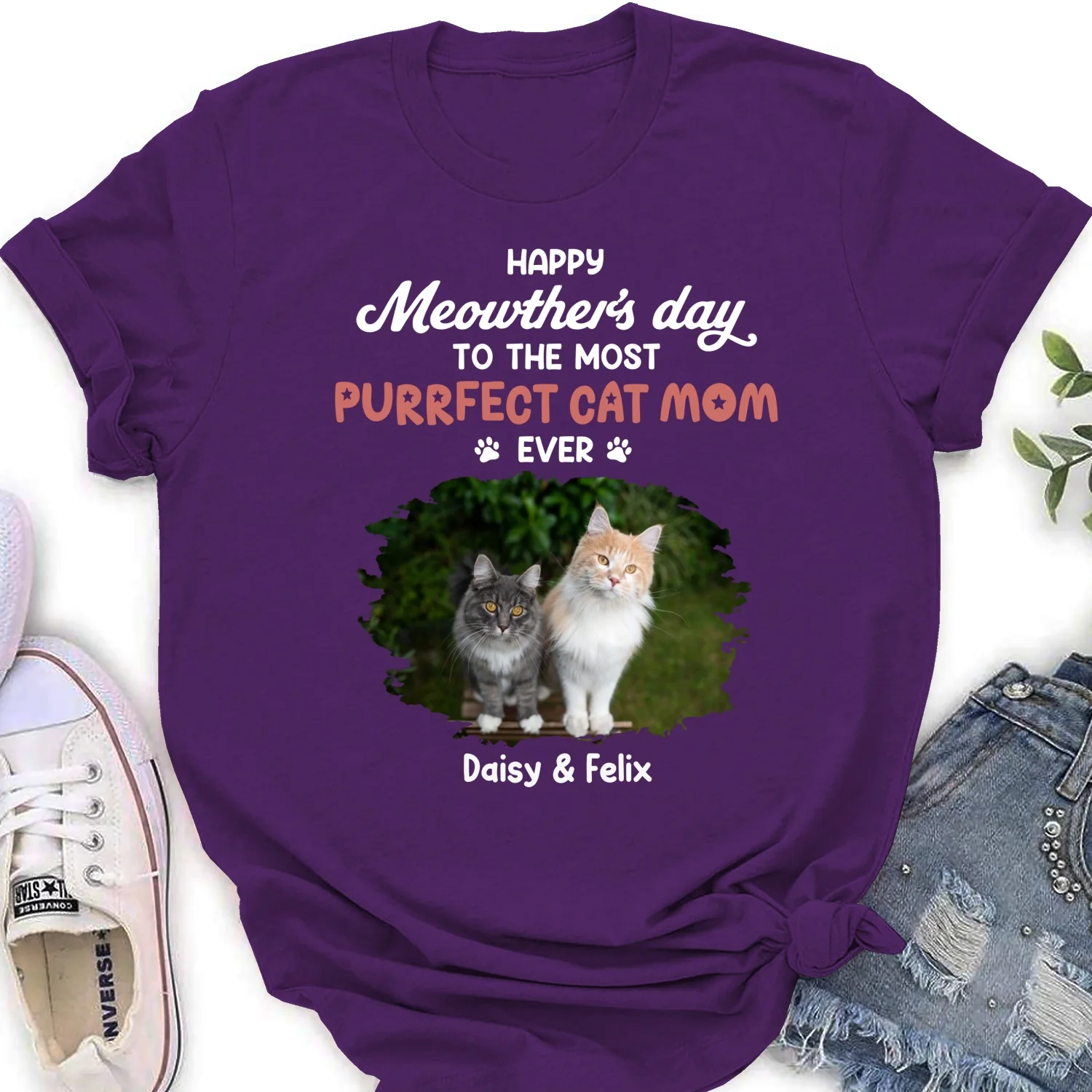 Purrfect Cat Mom Version 3 Photo - Personalized Custom Women's T-Shirt - Image 5