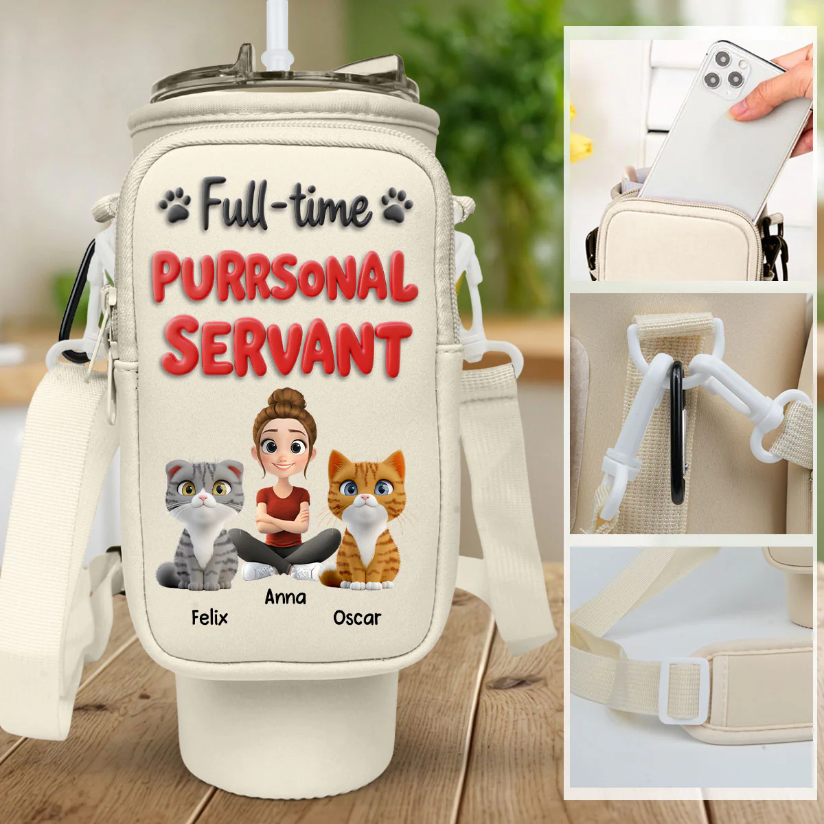 Purrsonal Servant - Personalized Custom 40oz Water Bottle Carrier Bag