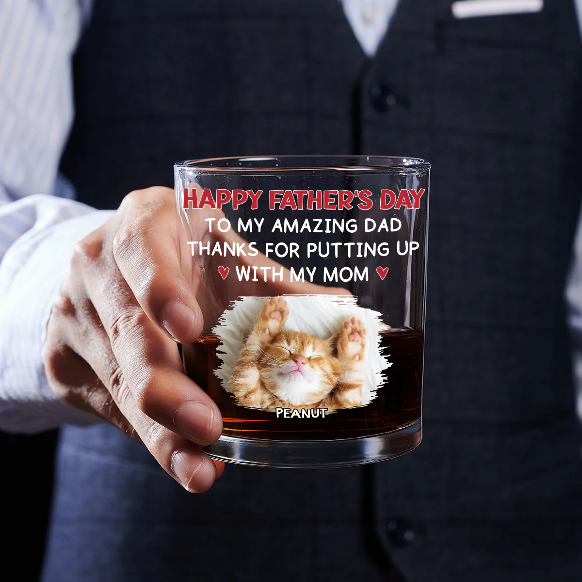 Putting Up With Cat Mom Mum Photo - Personalized Custom Whiskey Glass - Image 2