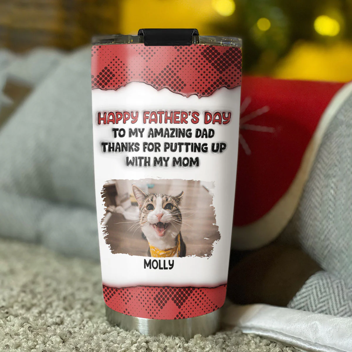 Putting Up With Cat Photo Version - Personalized Custom 3D Inflated Effect Tumbler - Image 3