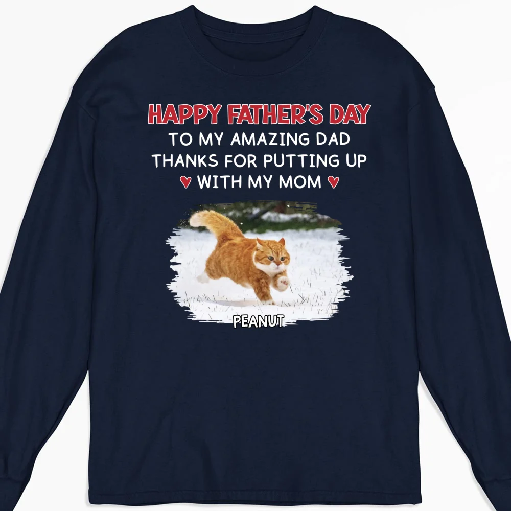 Putting Up With Cat Version 2 Photo - Personalized Custom Long Sleeve T-shirt - Image 3