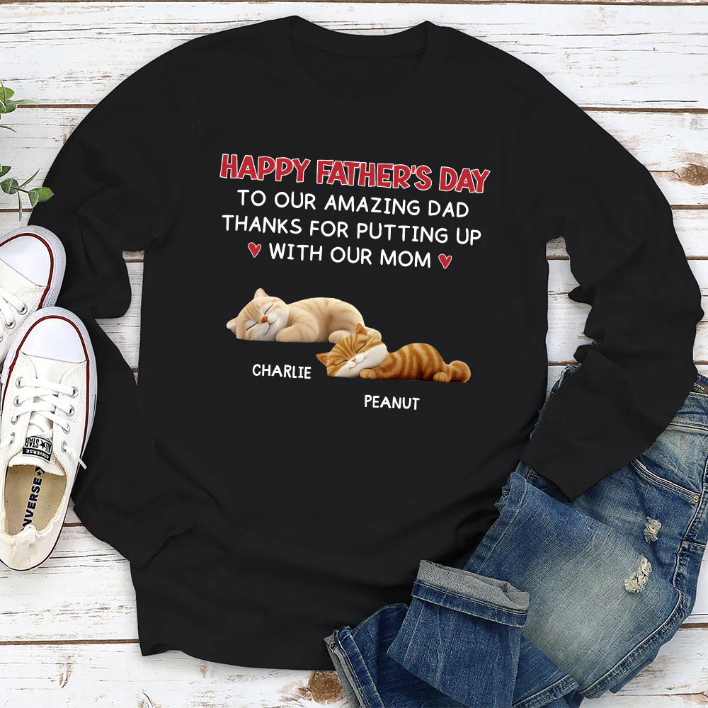 Putting Up With Cat Version - Personalized Custom Long Sleeve T-shirt - Image 2