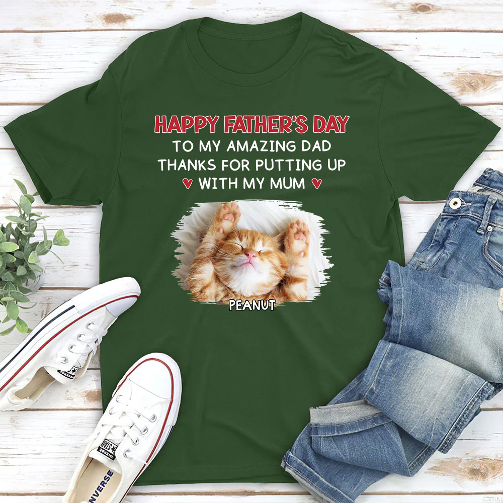 Putting Up With Cat Version Photo - Personalized Custom Unisex T-Shirt - Image 2