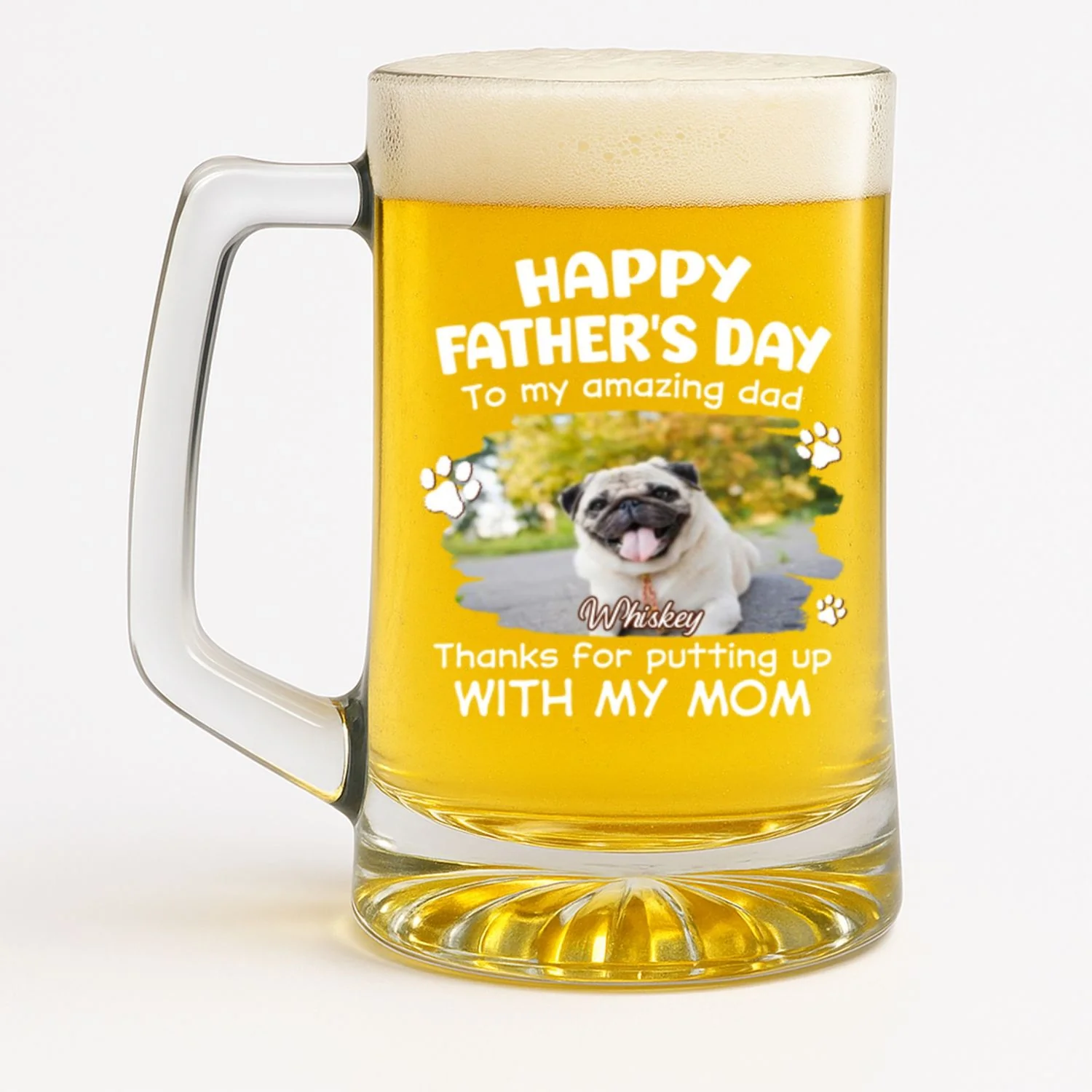 Putting Up With Funny Dad Photo - Personalized Custom Beer Glass With Handle - Image 6