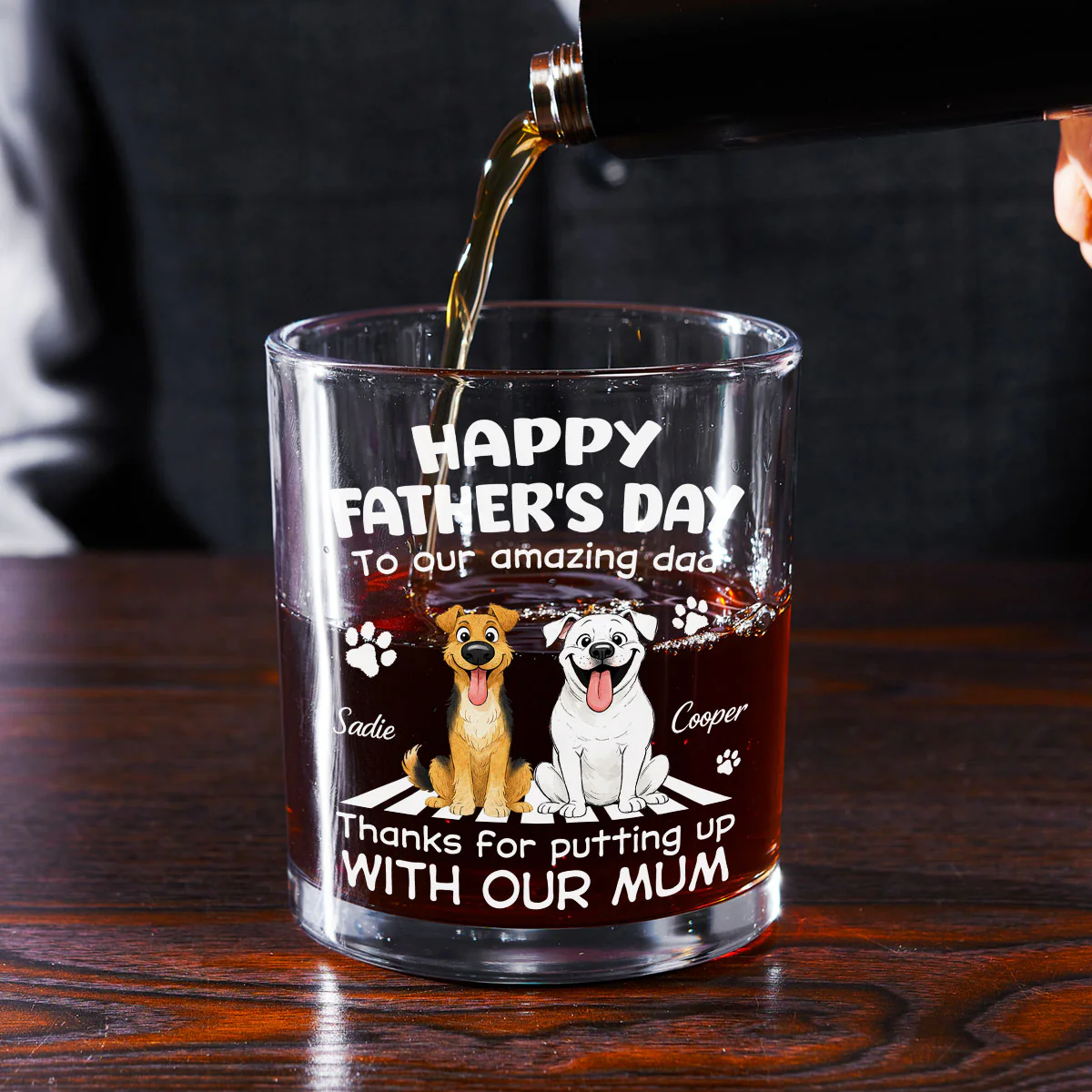Putting Up With Funny Dad Ver Cartoon - Personalized Custom Whiskey Glass - Image 2