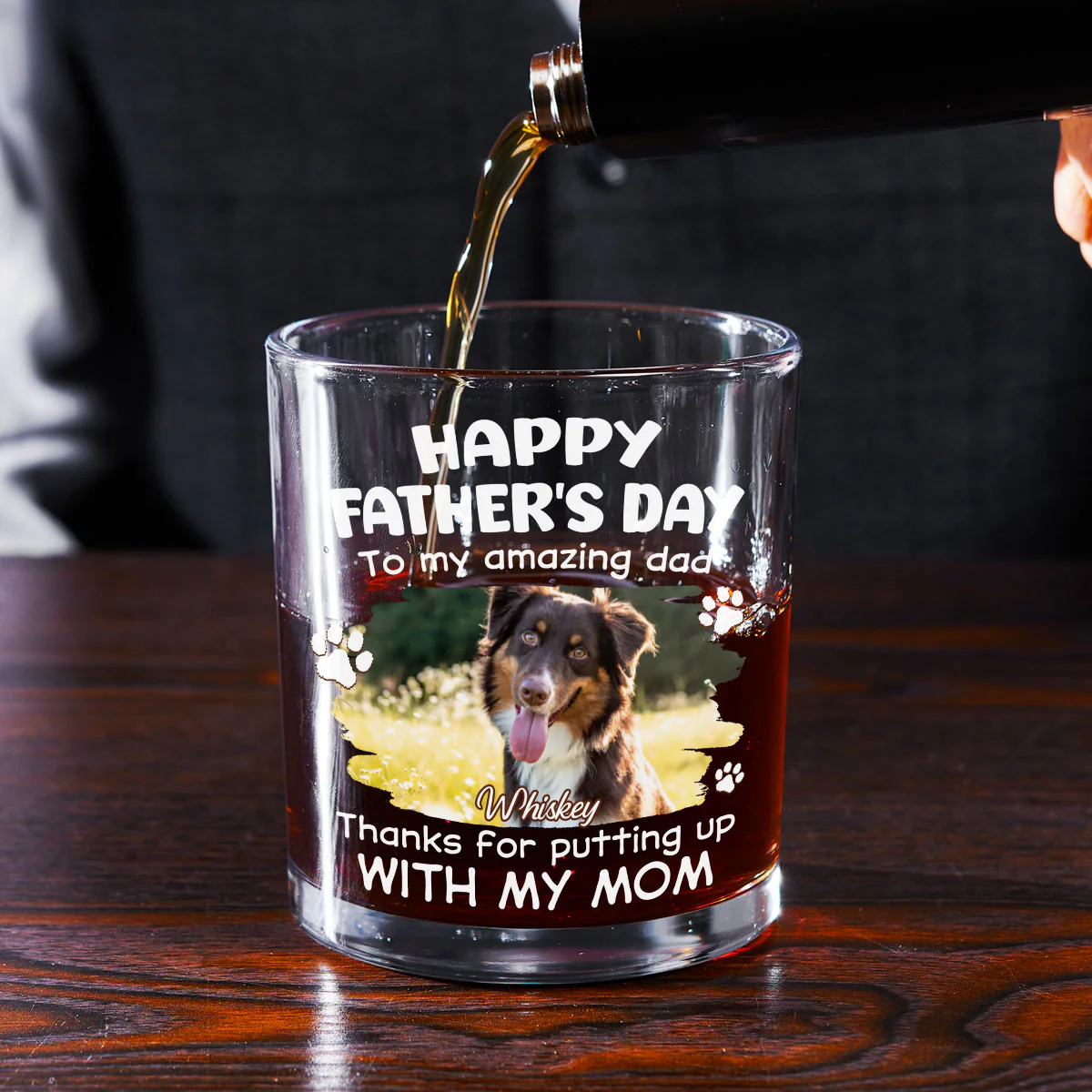 Putting Up With Funny Dad Ver Cartoon Photo - Personalized Custom Whiskey Glass - Image 2