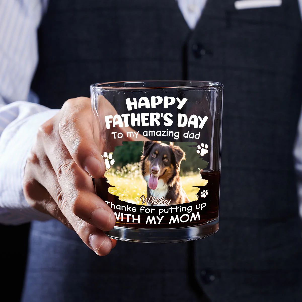Putting Up With Funny Dad Ver Cartoon Photo - Personalized Custom Whiskey Glass - Image 5