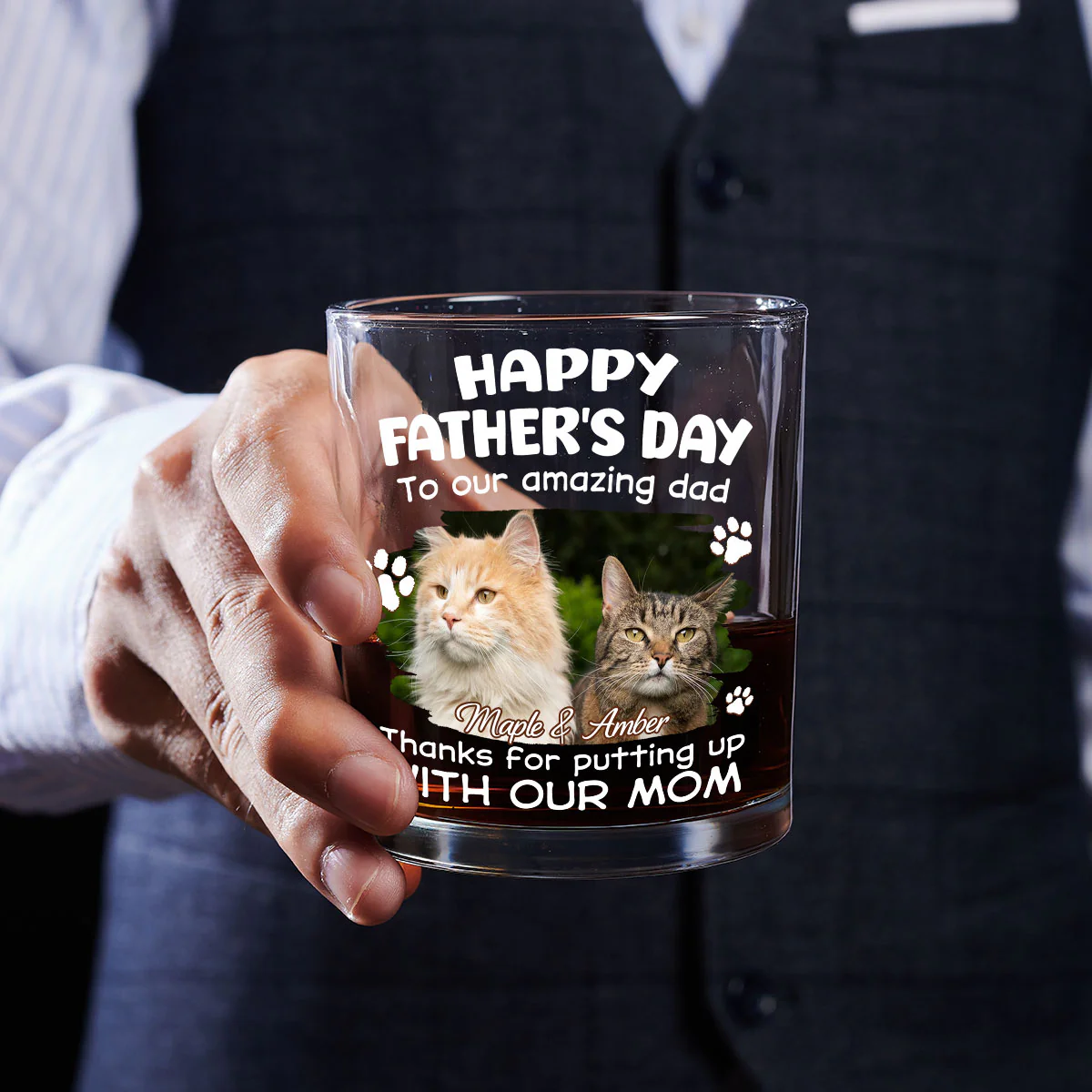 Putting Up With Funny Dad Ver Cat Photo - Personalized Custom Whiskey Glass - Image 5