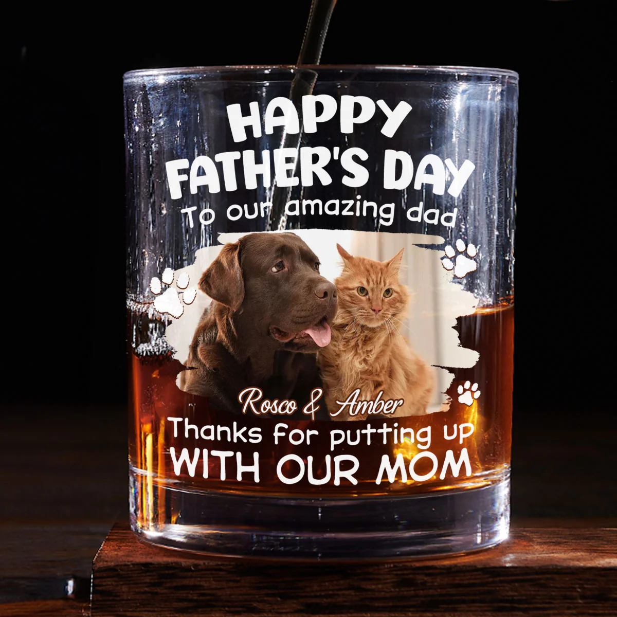 Putting Up With Funny Dad Ver Pet Photo - Personalized Custom Whiskey Glass