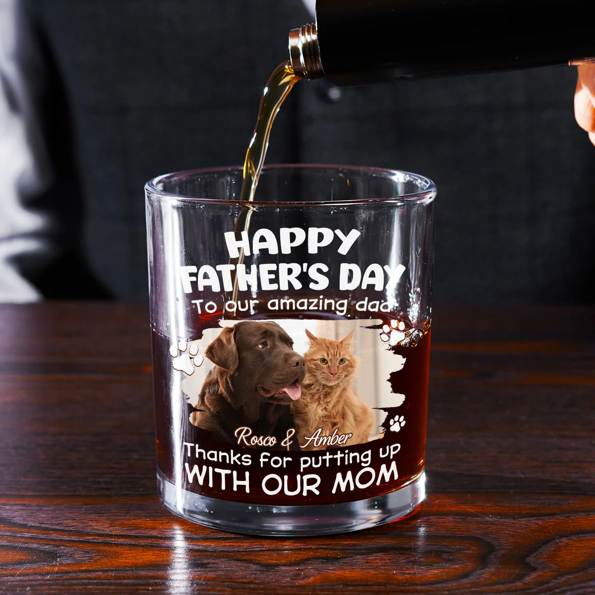 Putting Up With Funny Dad Ver Pet Photo - Personalized Custom Whiskey Glass - Image 2