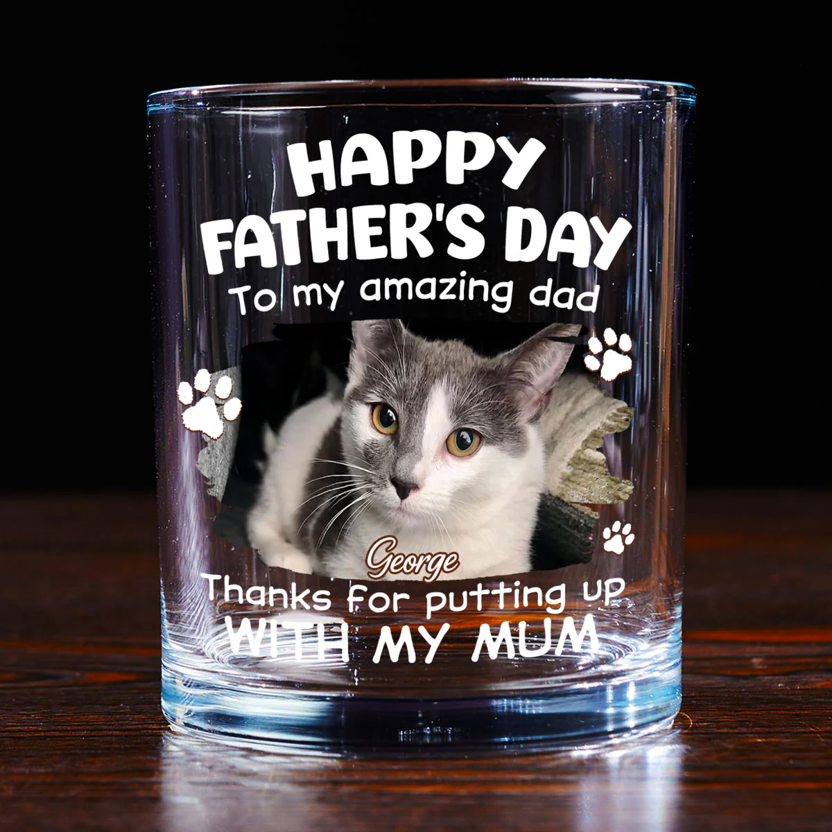 Putting Up With Funny Dad Ver Pet Photo - Personalized Custom Whiskey Glass - Image 3