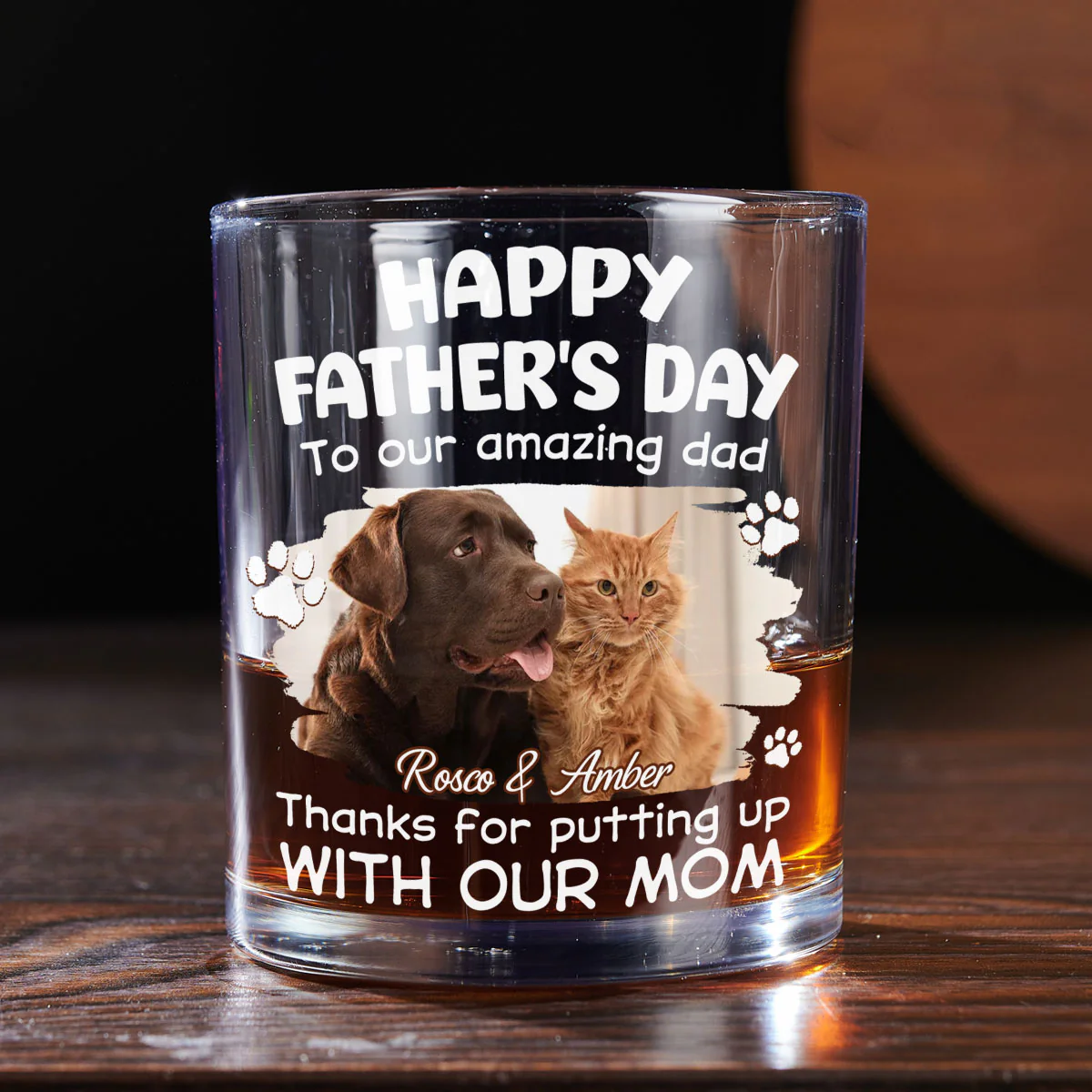 Putting Up With Funny Dad Ver Pet Photo - Personalized Custom Whiskey Glass - Image 4