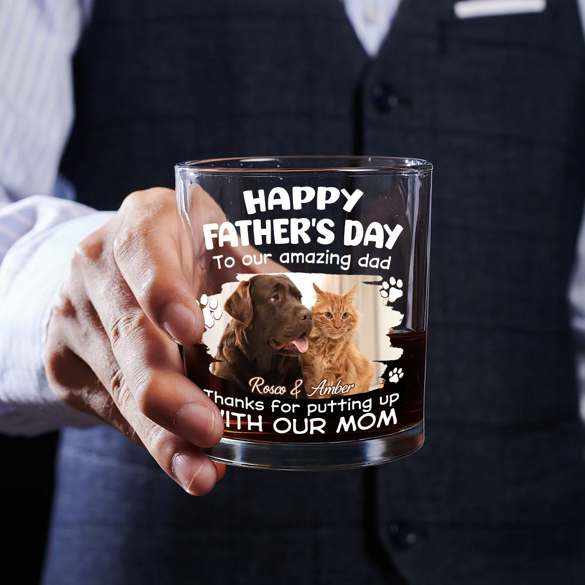 Putting Up With Funny Dad Ver Pet Photo - Personalized Custom Whiskey Glass - Image 5
