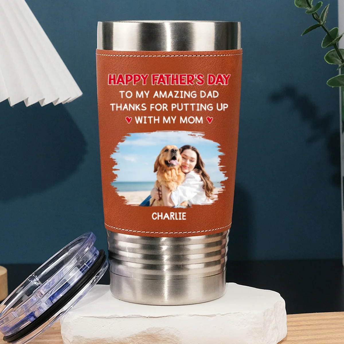 Putting Up With Photo - Personalized Custom Leather Tumbler - Image 3