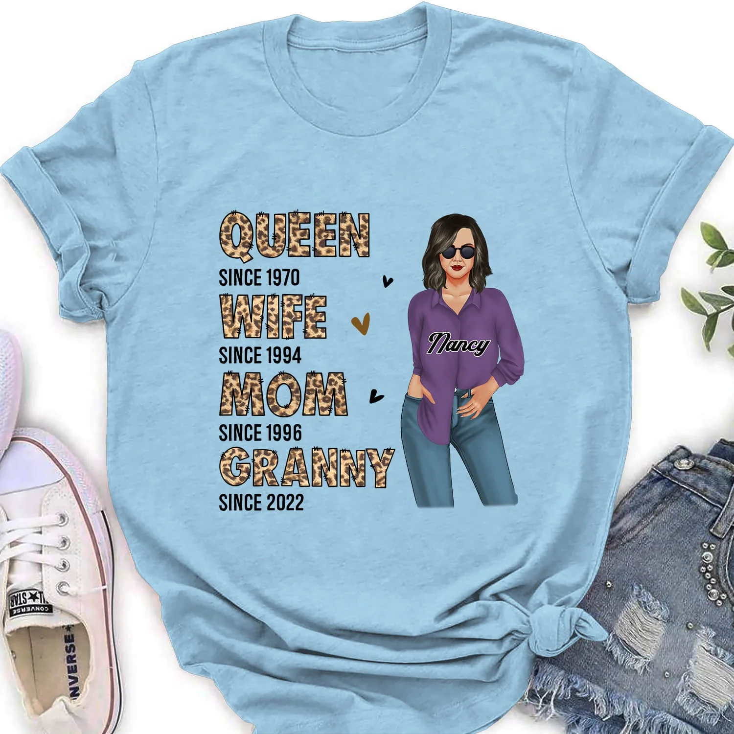 Queen, Mom, Grandma - Personalized Custom Women's T-shirt - Image 3