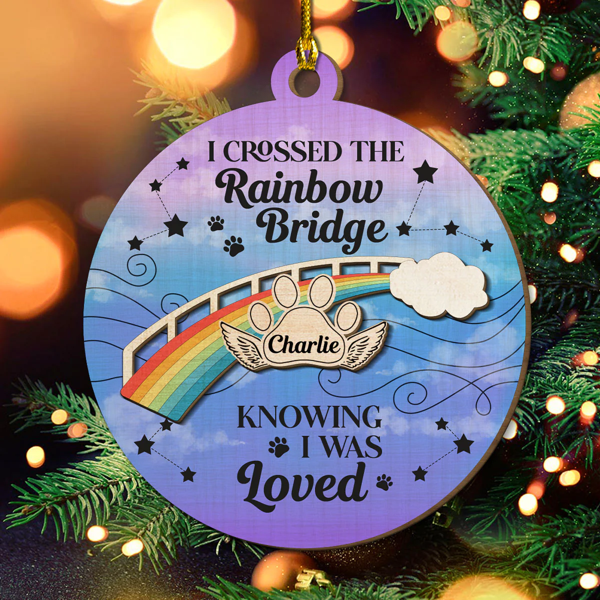 Rainbow Bridge -  Personalized Custom Freeshape 2-Layered Wood Ornament - Image 2