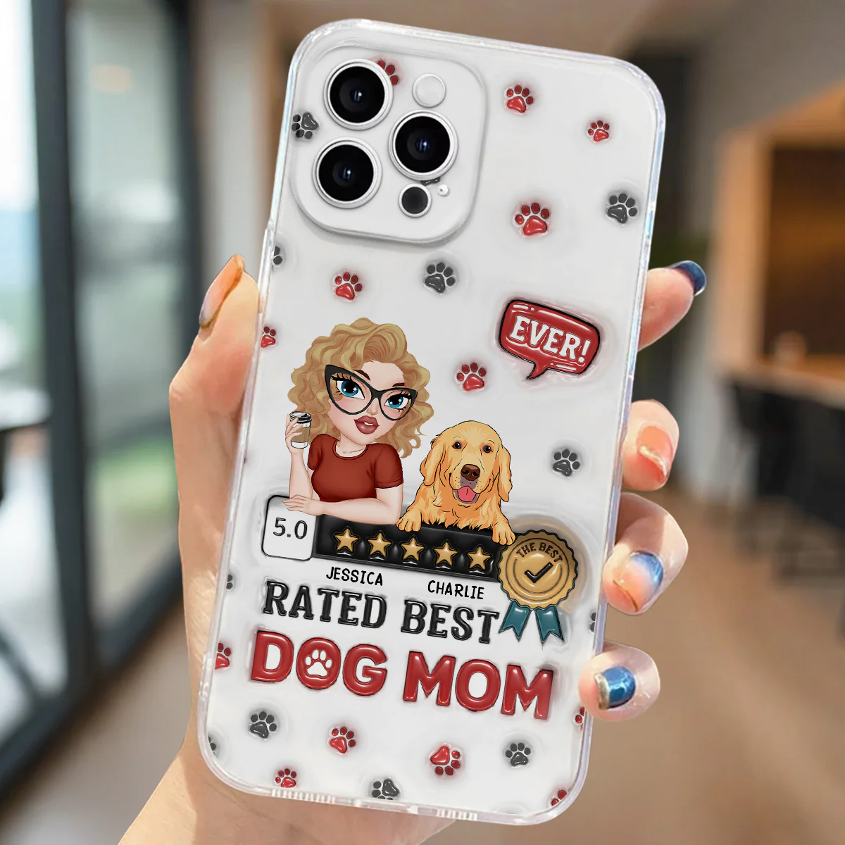 Rated Best Dog Mom Ever - Personalized Custom 3D Inflated Effect Phone Case - Image 2