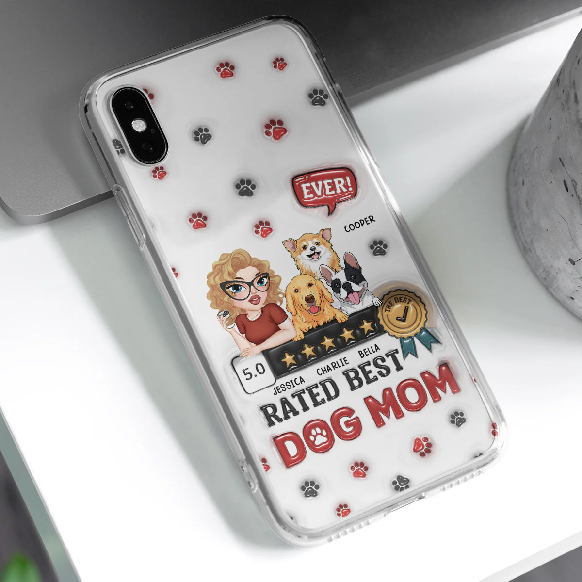 Rated Best Dog Mom Ever - Personalized Custom 3D Inflated Effect Phone Case - Image 4