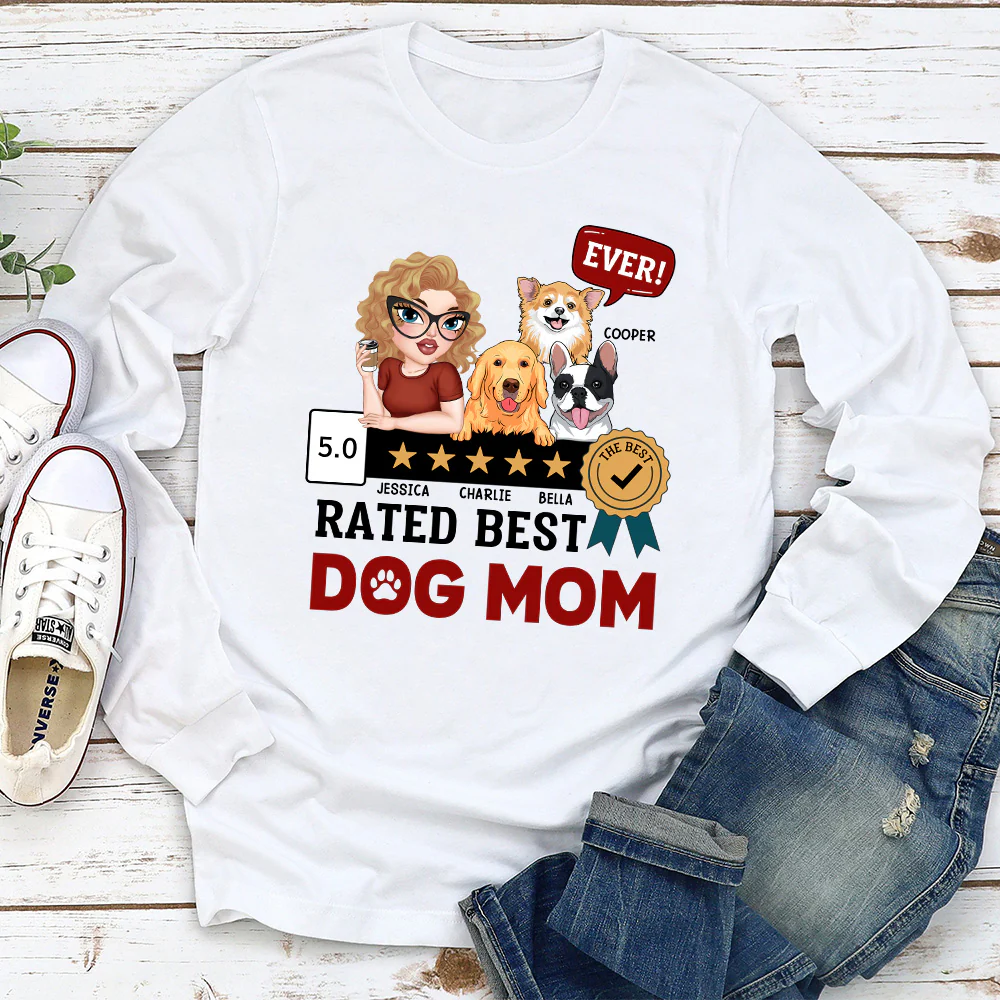 Rated Best Dog Mom Ever - Personalized Custom Long Sleeve T-shirt - Image 3