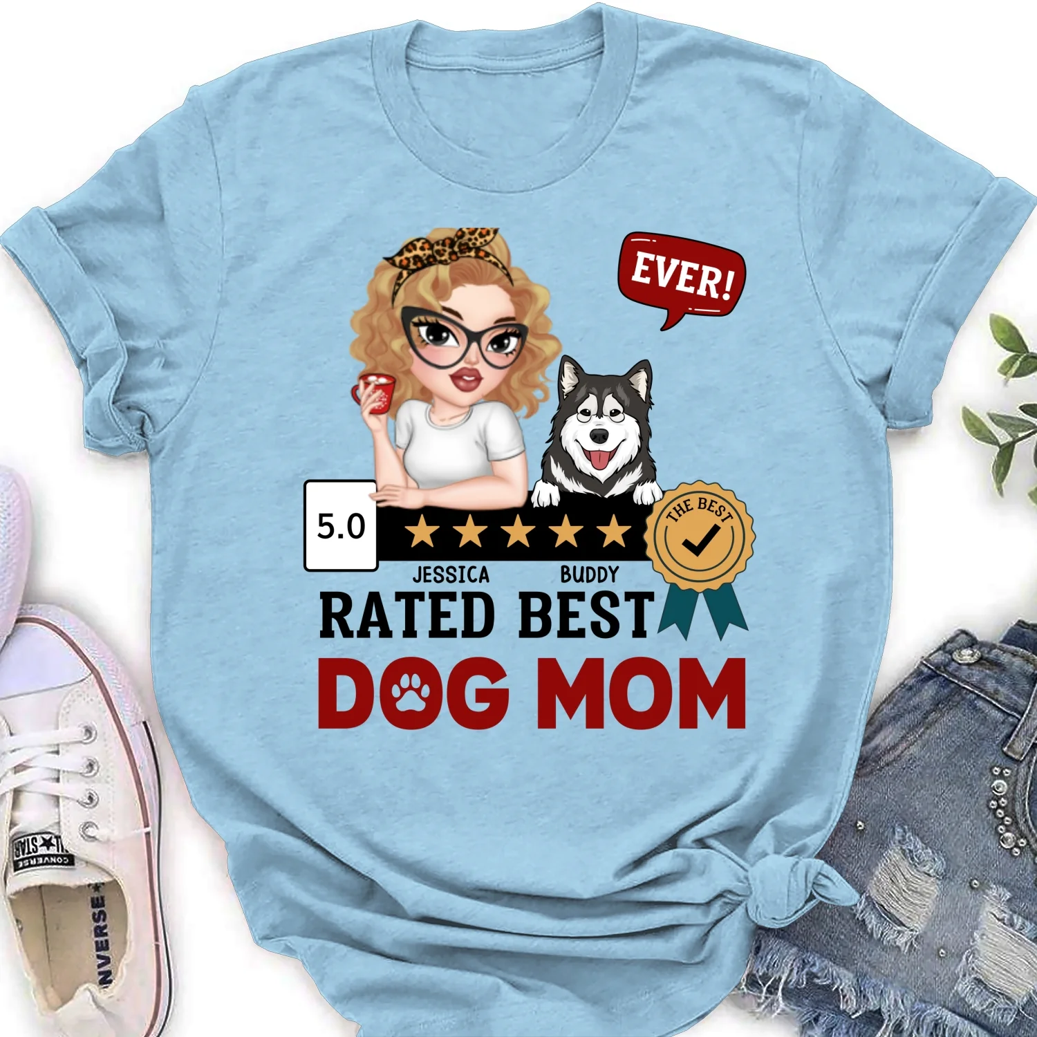 Rated Best Dog Mom Ever - Personalized Custom Women's T-shirt - Image 9