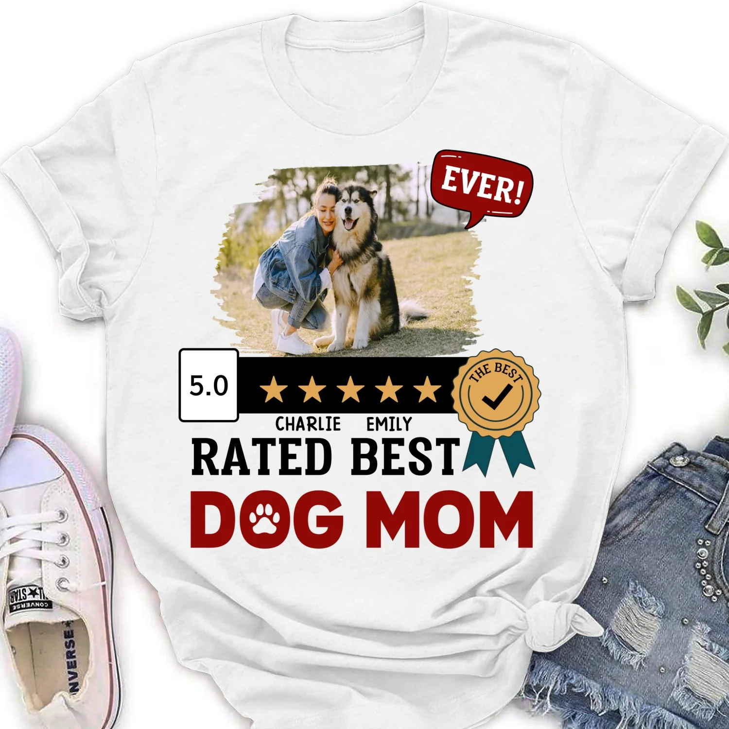 Rated Best Dog Mom Ever Photo - Personalized Custom Women's T-shirt - Image 2