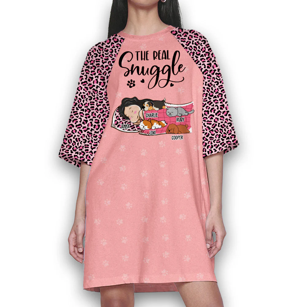 Real Snuggle With Pet 2 - Personalized Custom 3/4 Sleeve Dress