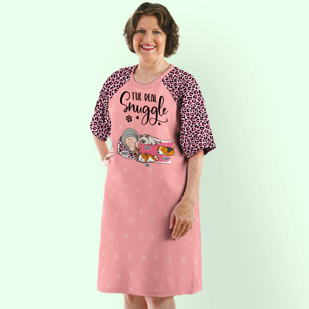 Real Snuggle With Pet 2 - Personalized Custom 3/4 Sleeve Dress - Image 2