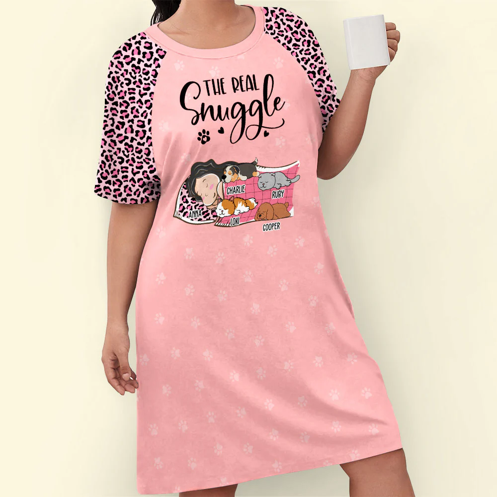 Real Snuggle With Pet 2 - Personalized Custom 3/4 Sleeve Dress - Image 3