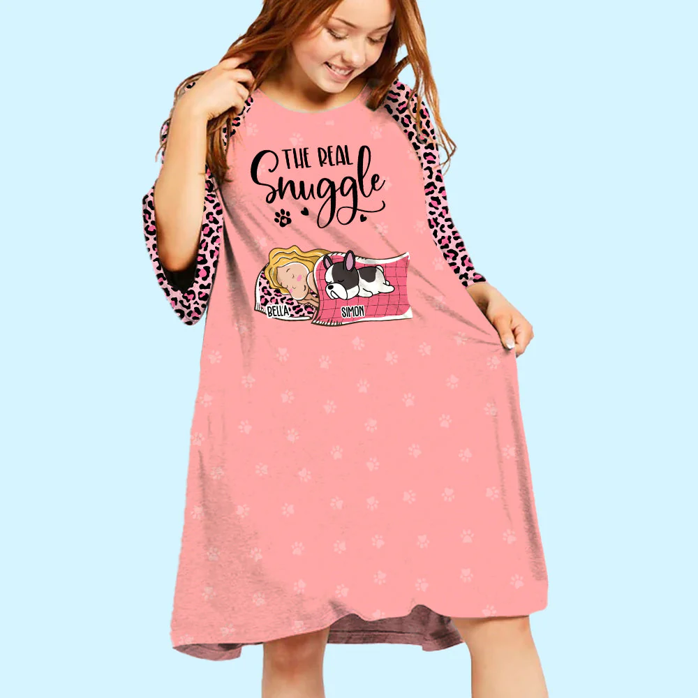 Real Snuggle With Pet 2 - Personalized Custom 3/4 Sleeve Dress - Image 4