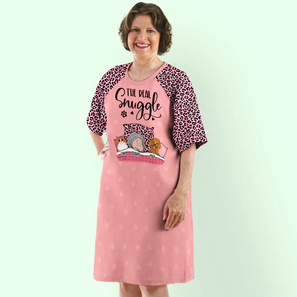 Real Snuggle With Pet - Personalized Custom 3/4 Sleeve Dress - Image 2