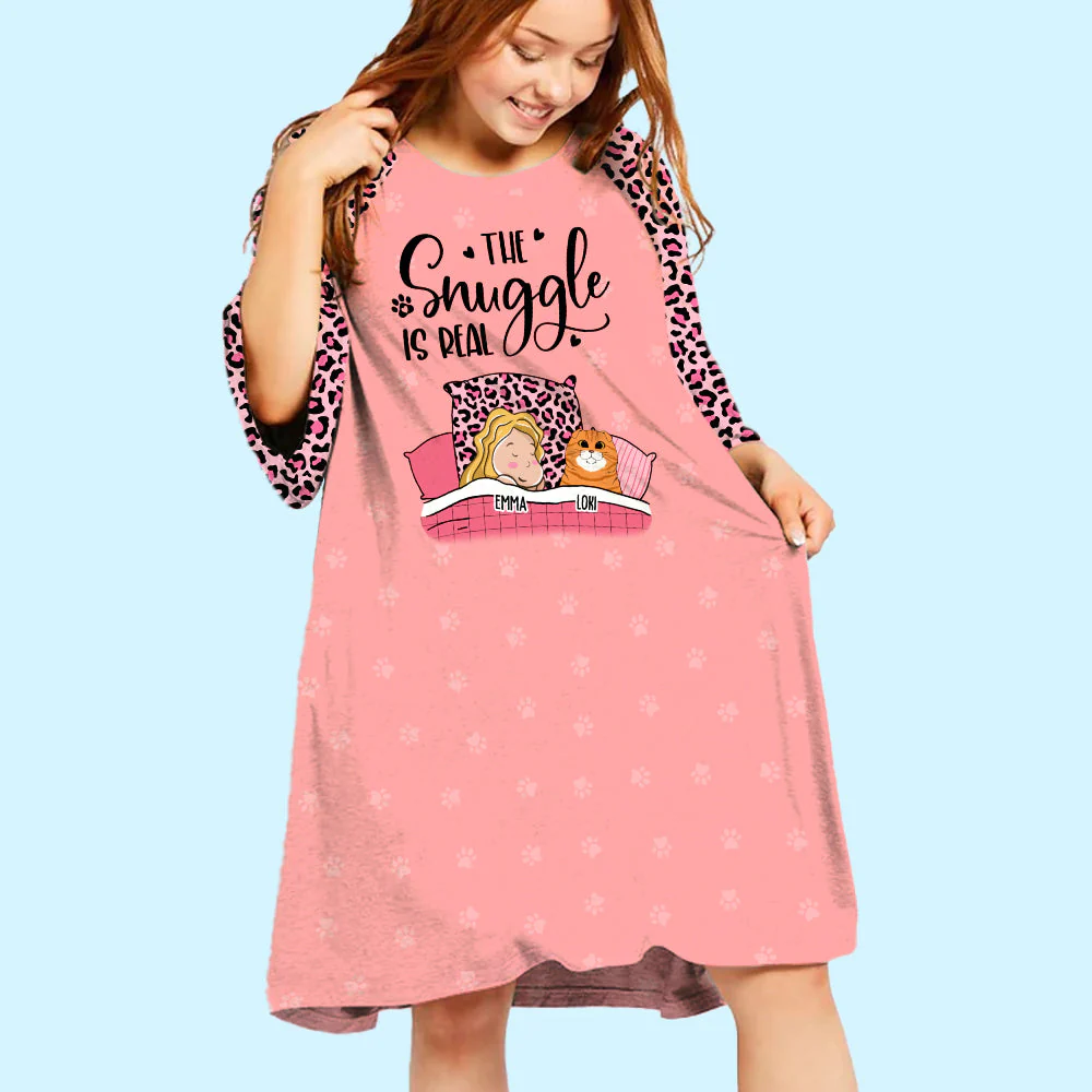 Real Snuggle With Pet Version 3 - Personalized Custom 3/4 Sleeve Dress - Image 2
