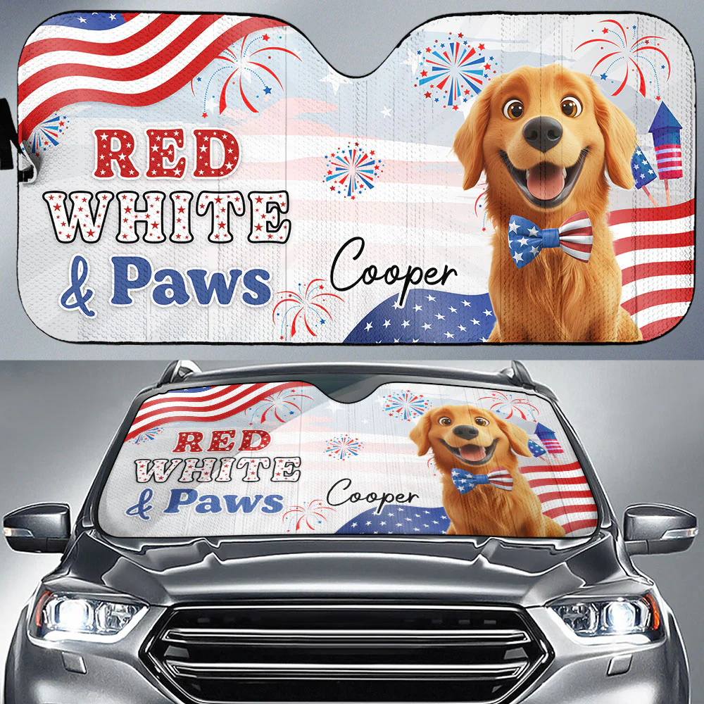 Red White Paw - Personalized Car Sunshade - Image 2
