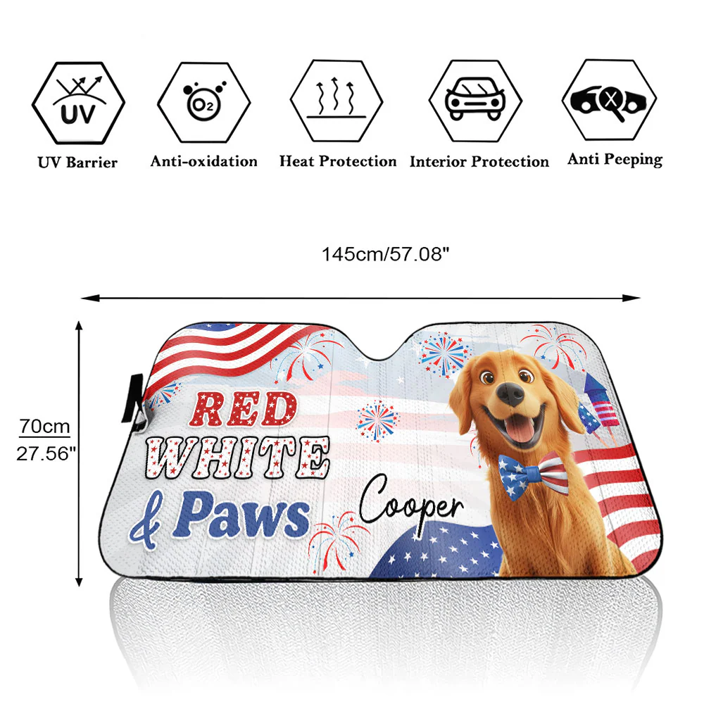 Red White Paw - Personalized Car Sunshade - Image 5