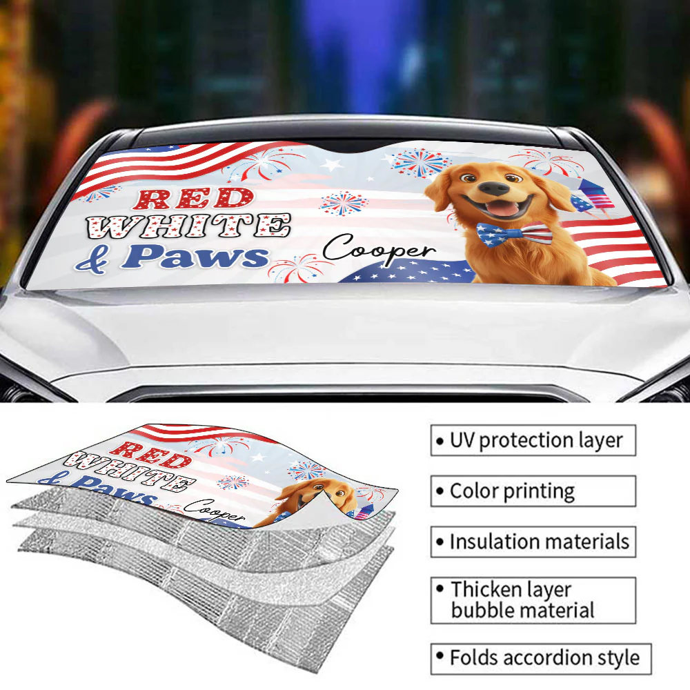 Red White Paw - Personalized Car Sunshade - Image 6