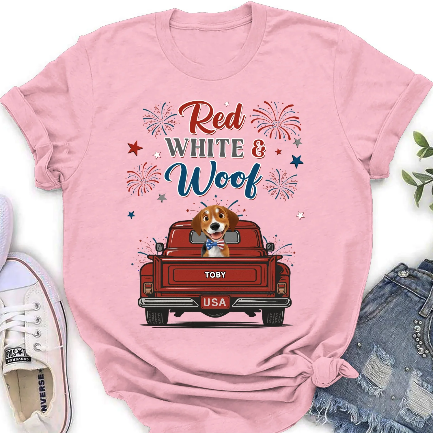 Red White Woof - Personalized Custom Women's T-Shirt - Image 7