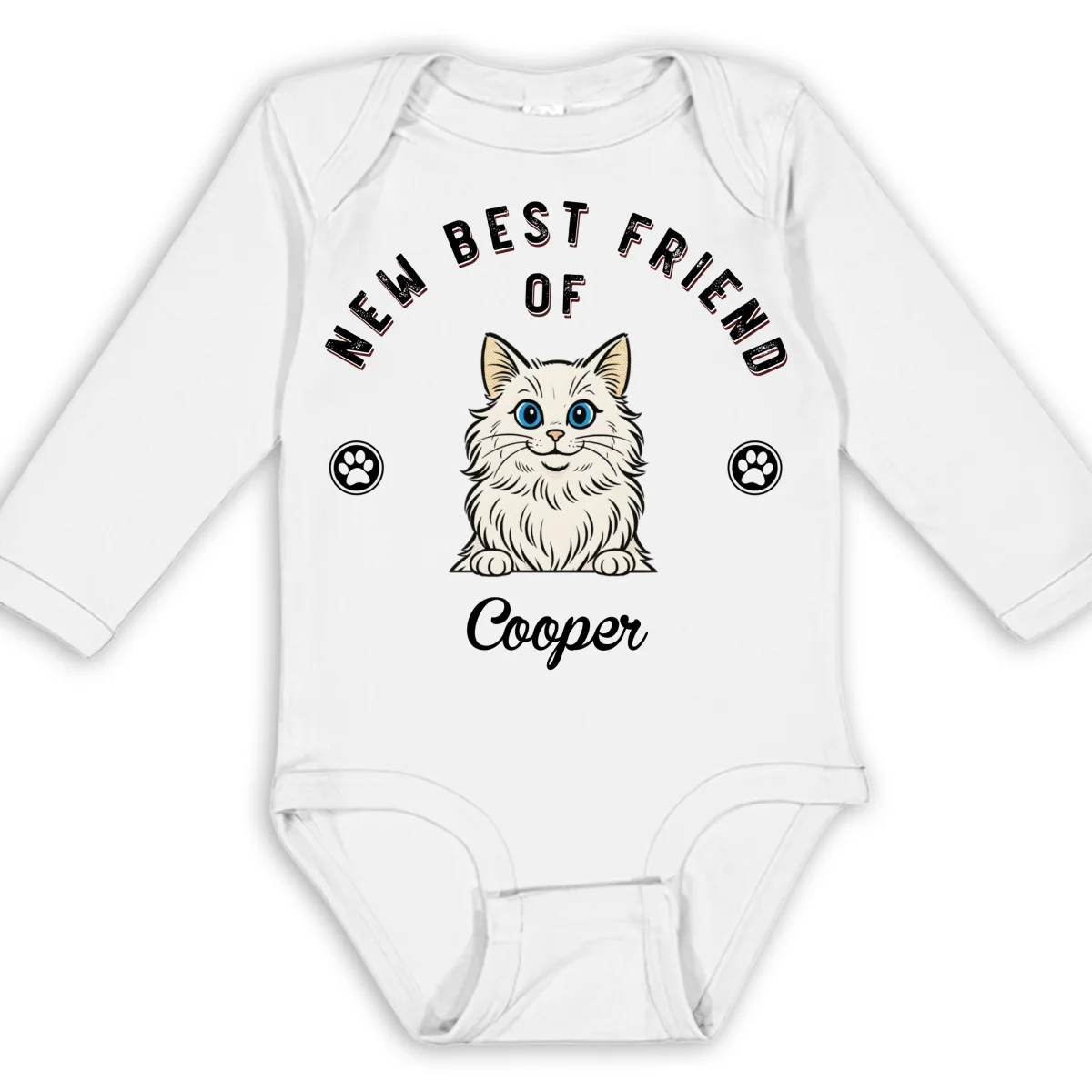 Retro Cat Friend - Personalized Custom Long Sleeve Baby Onesie - Image 8