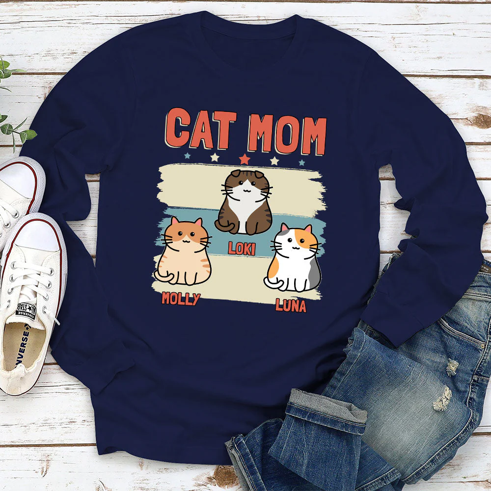 Retro Cat Mom - Personalized Custom Long Sleeve T-shirt - Image 2
